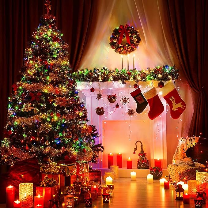 KOUQIYA Battery Operated Christmas Lights, 33ft 100 LED Battery Operated String Lights with Auto-Timer 8 Modes Waterproof String Lights for Xmas Outdoor Indoor Garden Party Decor, Multicolor