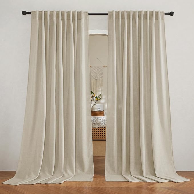 RYB HOME Linen Sheer Curtains 84 inches Length, Glare Light Filter Privacy Sheer Drapes Classy Solid Panels for Wedding Ceremony Farmhouse Balcony Terrace, Beige, W 70 x L 84 inches, Set of 2