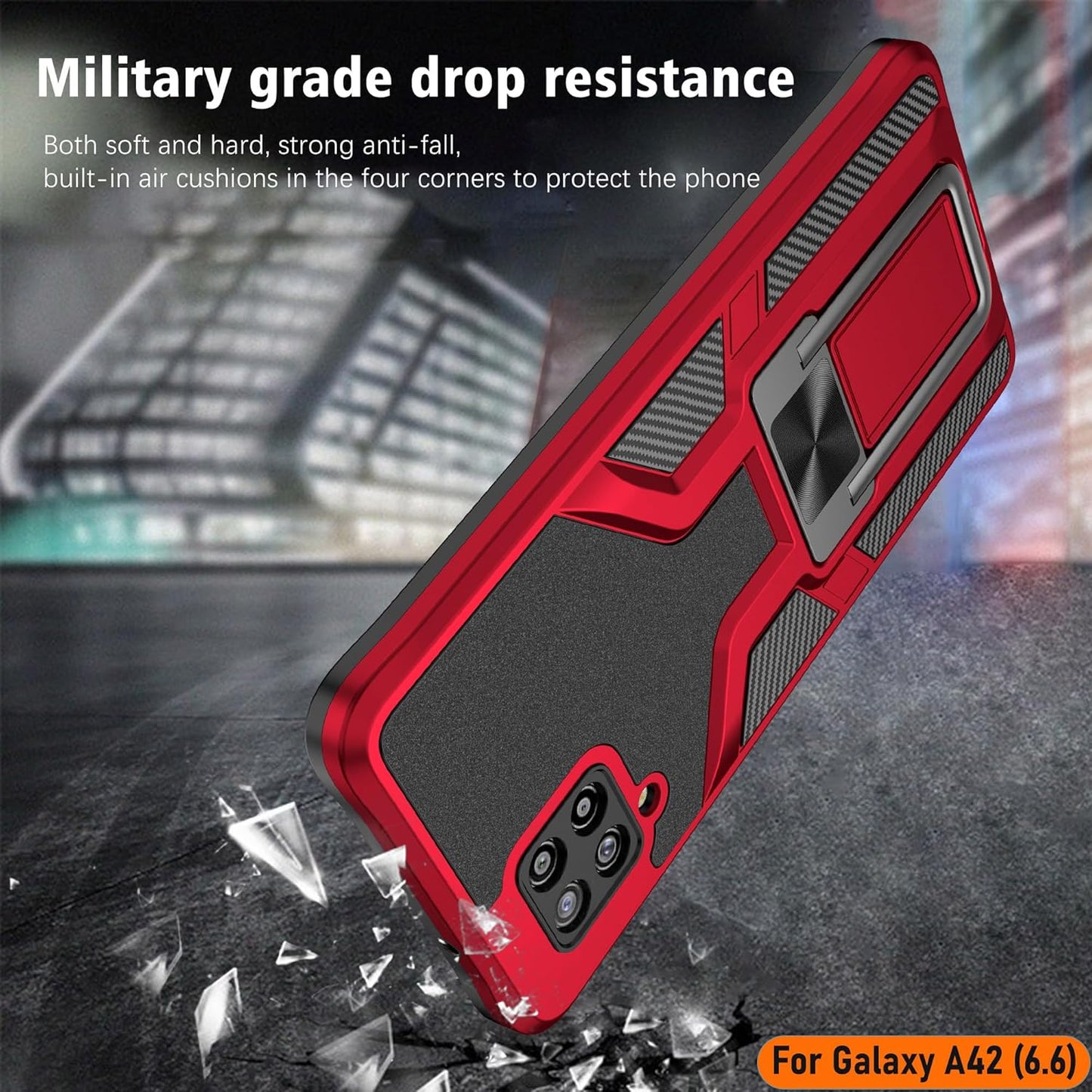 LMDAMZ Heavy Duty Shockproof Kickstand Case for Samsung Galaxy A42 5G, Double Protection (TPU+PC) 6.6 Inch - Red
