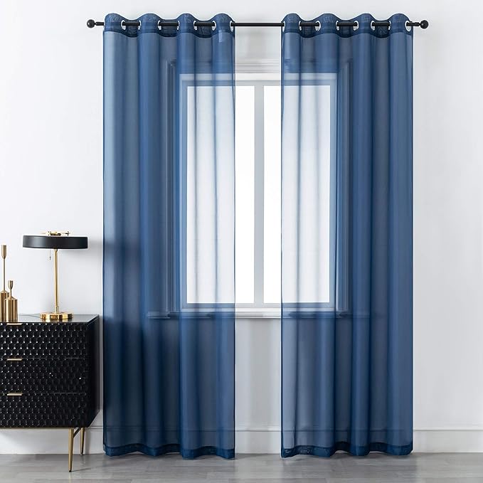 Navy Blue Curtains 108 Inches Long for Living Room Set 2 Panels Window Semi Voile Drapes Extra Length Solid Transparent Dark Blue Curtains for Bedroom Party Backdrop 52x108 Inch Length Indigo Blue