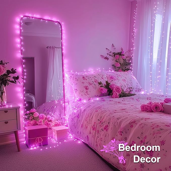 JMEXSUSS 2 Pack Pink Fairy Lights Battery Operated, Total 200 LED 66ft Valentine Twinkle String Lights with Remote, 8 Modes Pink Lights for Valentine's Day Bedroom Anniversary Indoor Outdoor Decor
