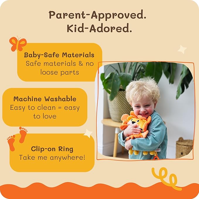 Roary The Lion Crinkle Toy for Baby - Sensory Tummy Time Toys - Plush Stuffed Animal with Teething Toy Chew Ring