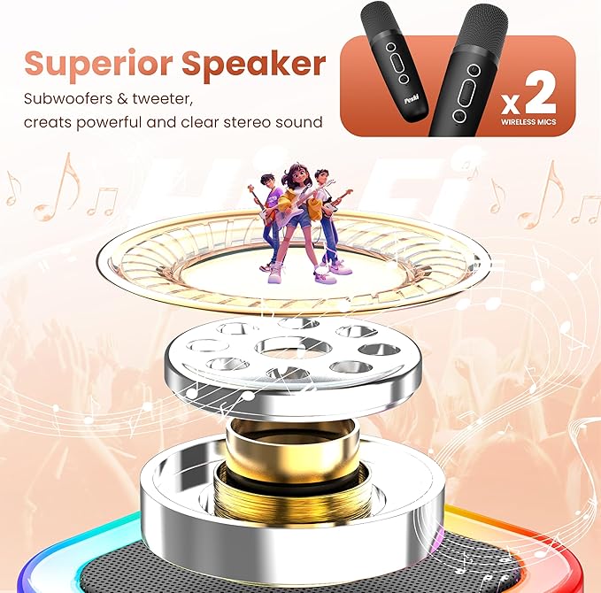 Mini Karaoke Machine for Kids Adults, Portable Bluetooth Speaker with 2 Wireless Karaoke Microphones,2025 TOP Birthday Gifts Toys for Boys 3,4, 5, 6, 7, 8+Years Old Toddler Karaoke Player