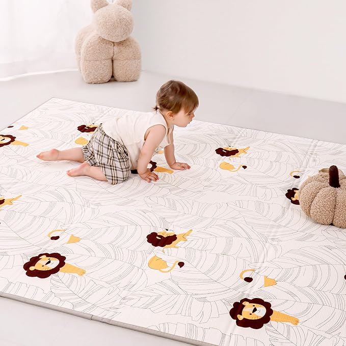 Baby Play Mat 71x79 Inch, 2 in 1 Fabric & XPE Dual-Sided Design Foldable Play Mats for Babies and Toddlers, Waterproof & Anti-Slip Baby Mat for Floor, Portable Baby Foam Crawling Mat with Travel Bag