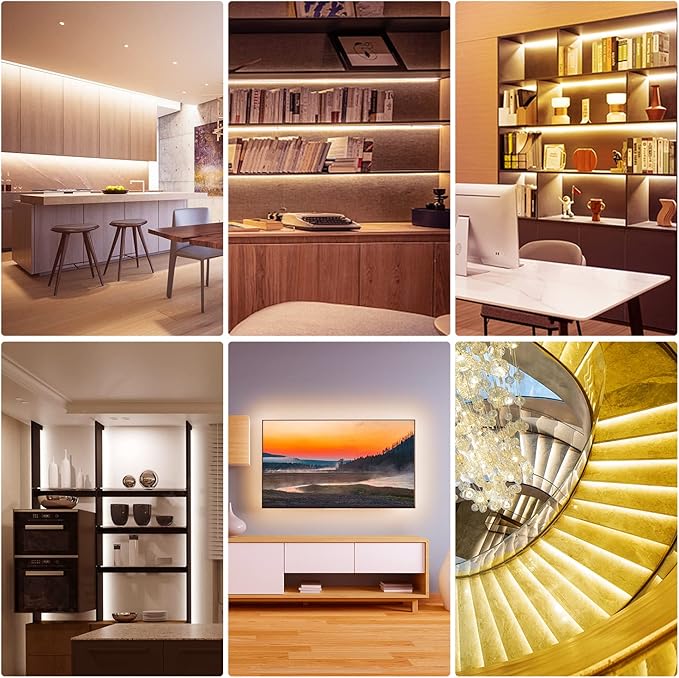 DAYBETTER Under Cabinet Lights, 6 PCS Under Cabinet Lighting with Remote, Dimmable LED Strip Lights for Bedroom, LED Lights for Kitchen Cabinet, Counter Shelf 2700K-6500K Warm to Daylight White, 9.8ft