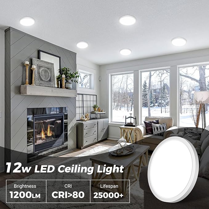 zemty 12Pack LED Flush Mount Ceiling Lights, 6.5 Inch 12W 1200lm Lighting Fixtures Recessed, Adjustable 3000K 4000K 6500K, Round Modern Ceiling Lamp for Bathroom Closet Hallway