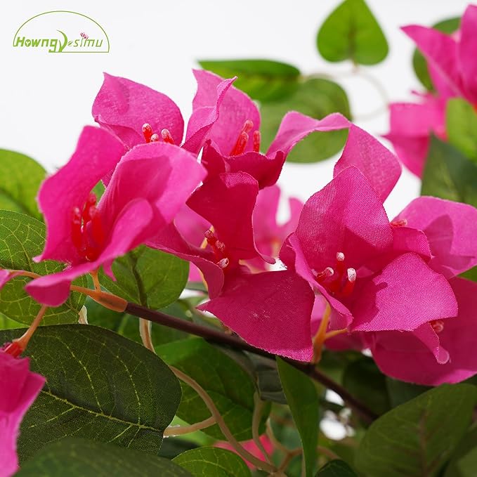 2 Pack Artificial Bougainvillea Tree, 3FT Faux Silk Floral Tree Bougainvillea Plant with Flowers in Plastic Pot for Home Office Garden Indoor Outdoor Decor