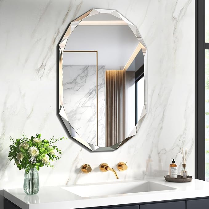 Silver Wall Mirror-Beveled Edge Frameless Mirror for Bathroom, Vanity, Bedroom, Rectangle Mirrors（19.5X27.6inch）