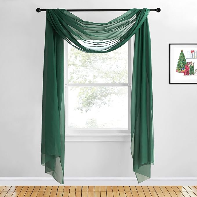 NICETOWN Sante Green Decorative Window Scarfs for Christmans, Voile Sheer Curtains Flexible Valances Bed Canopy for Thanksgiving Day, Set of 2, W60 x L216