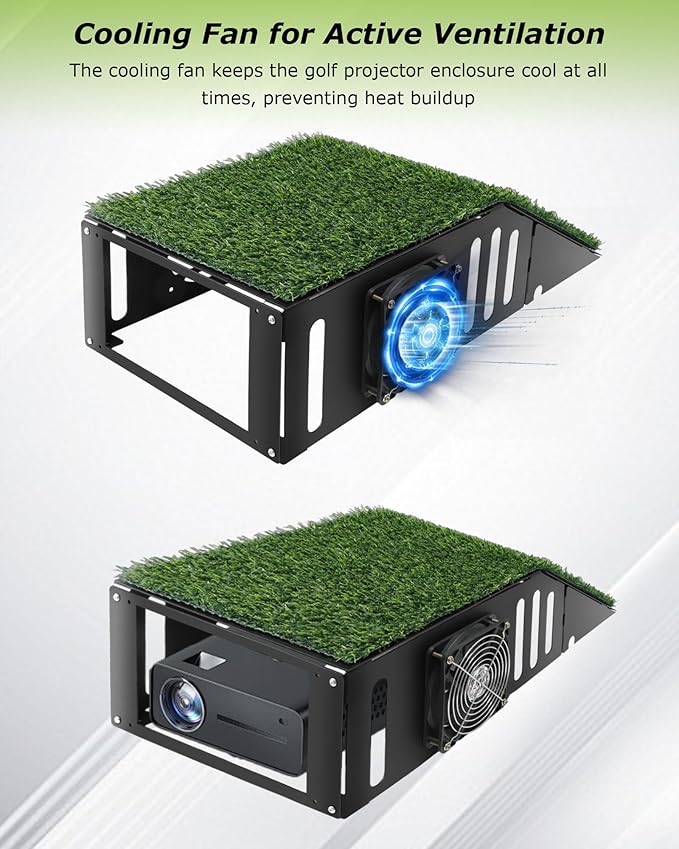 Golf Simulator Projector Cover Enclosure, Floor Outdoor Mounted Enclosure, With Cooling Fan and Artificial Turf to Better Protect The Golf Simulation Projector