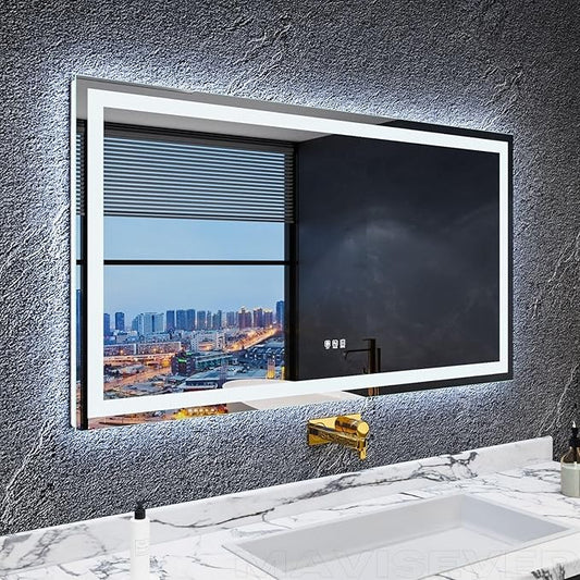 LED Bathroom Mirror 55"x 30",Front Lit and Backlit Bathroom Mirror with Lights,Stepless Dimmable,Anti-Fog, Shatter-Proof, Memory, 3 Colors Lighted Vanity Mirror (Horizontal/Vertical)