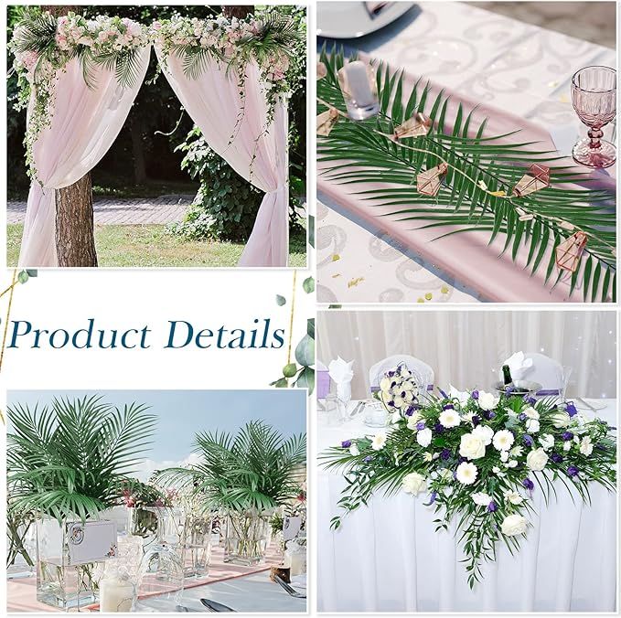 Yunsailing 60 Pieces 25" Artificial Palm Leaves Faux Tropical Palm Fronds Large Fake Greenery Plants Leaf Branches for Wedding, Palm Sunday, Flower Arrangement, Hawaiian Jungle Safari Party
