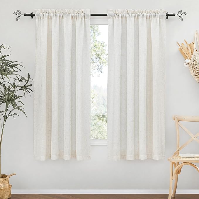 RYB HOME Thick Linen Curtains 84 inch Length for Dining Room Doorway, Machine Washable Light Filtering Soft Textured Wrinkle Resistance Boho Farmhouse, W 42 x L 84 inches, Linen, 2 Panels