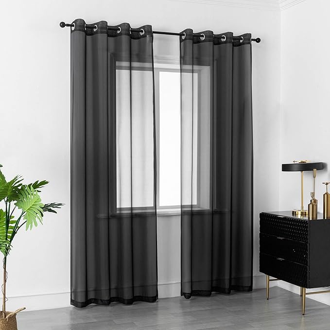 DUALIFE Black Curtains 120 Inches Long for Living Room 2 Panels Grommet Window Semi Sheer Extra Long Curtains for High Ceiling Bedroom Party Parties Backdrop 10 FT Floor Length