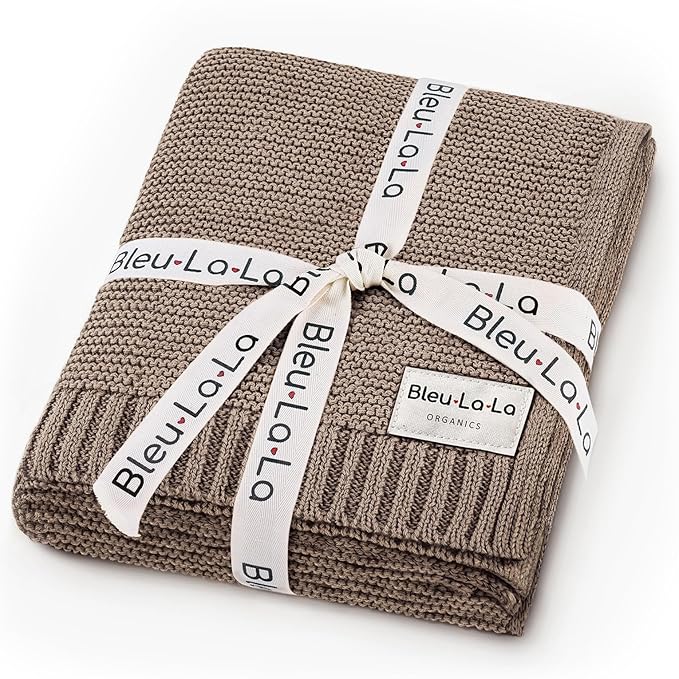 Heritage Knit Organic Cotton Baby Swaddle Blanket - 100% Luxury Organic Cotton Knit Receiving Blanket - Soft Warm Unisex Crib Blankets for Newborns Infants Boys & Girls (0-2Yrs - Milk Chocolate)