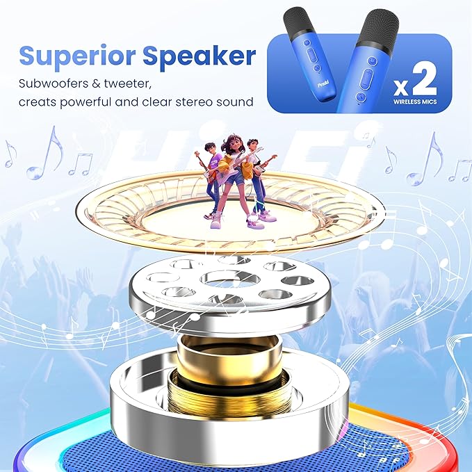 Mini Karaoke Machine for Kids Adults, Portable Karaoke Microphone Singing Speaker Bluetooth Karaoke Player with 2 Wireless Mic, Birthday Gifts for Girls Boys 4-12 Year Old, Family Home Party(DeepBlue)