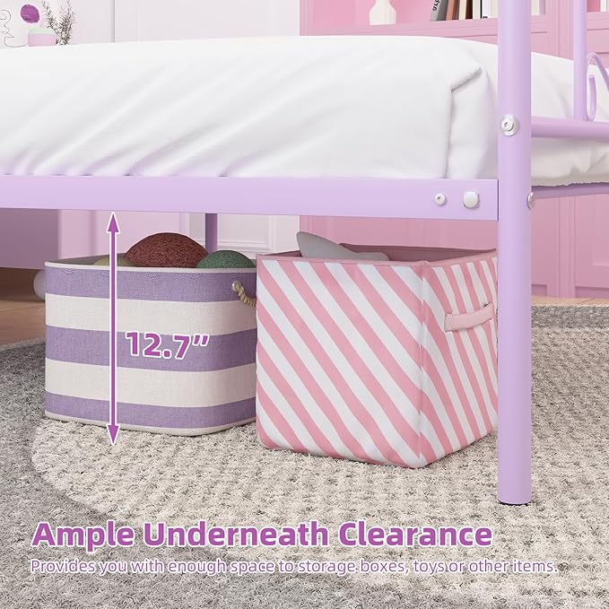 Weehom Twin Canopy Bed Frame with Headboard and Footboard, 4 Posters Metal Bed Frame, No Box Spring Needed, Mattress Foundation Platform Bed for Kids and Adults, Purple