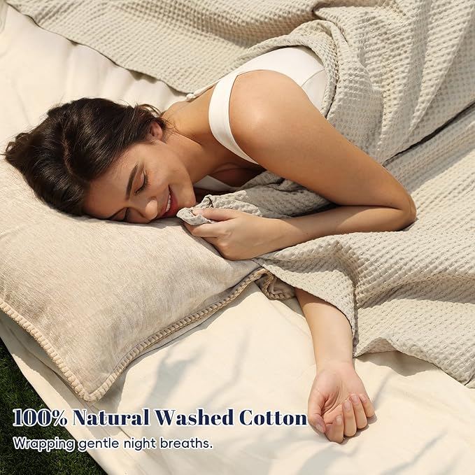 PHF 100% Cotton Waffle Weave Blanket King Size for Bed,Snag Proof Lightweight Breathable Moisture-Wicking Throw for Couch,Great for Layering in Cold Weather,Machine Washable,Home Decor Gift-Linen