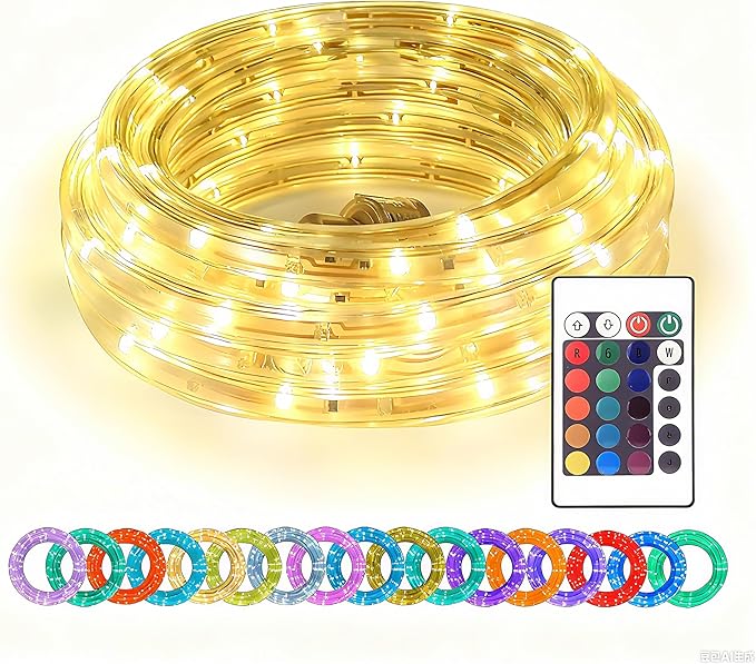 16ft LED Rope Lights, RGBWW Color Changing Strip Lights with Remote, Flexible and Connectable Durable Tube, Waterproof for Indoor Outdoor Use, 17 Colors and 6 Modes