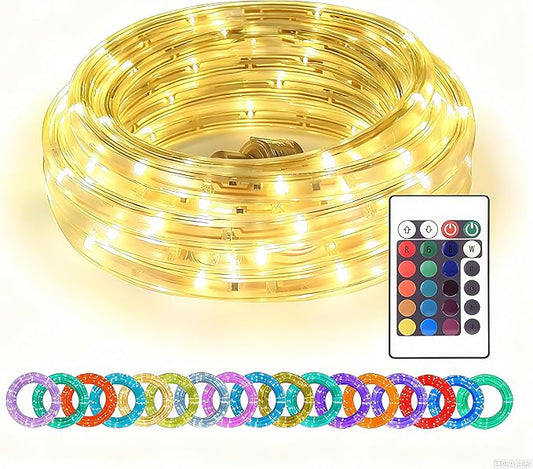 16ft LED Rope Lights, RGBWW Color Changing Strip Lights with Remote, Flexible and Connectable Durable Tube, Waterproof for Indoor Outdoor Use, 17 Colors and 6 Modes