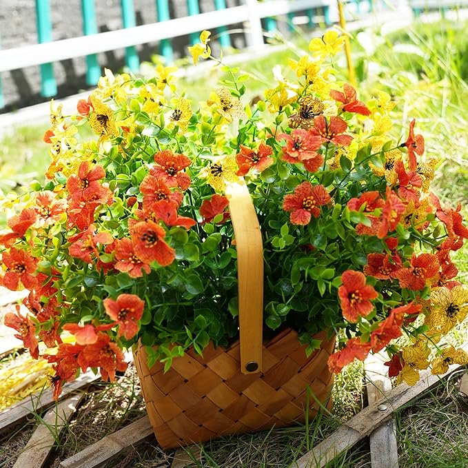 Artificial Flowers for Outdoor, UV Resistant Fake Silk Flowers, Realistic Faux Plants for Outside Indoor Porch Patio Window Box Planter Home Decor (16, Orange Yellow)