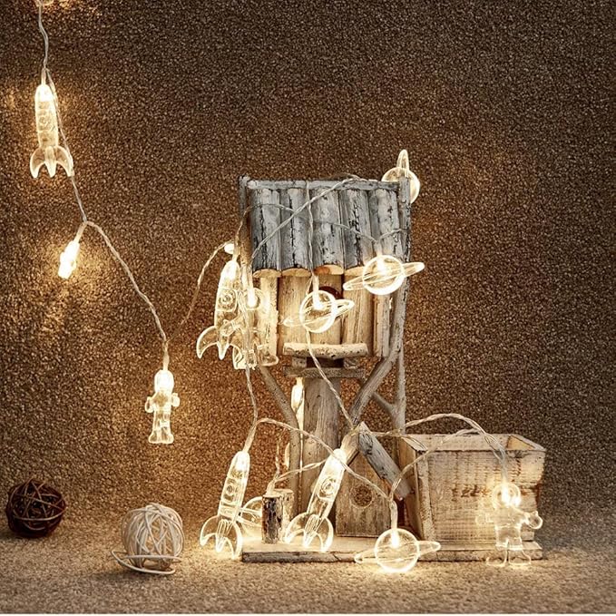 AceList 20 LED Children's Room LED String Lights Astronaut Spaceship Rocket UFO Pendants Light String Holiday Party Lights Wall Window Tree Decorative Lights(Light Warm White)