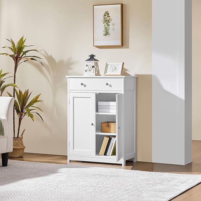 Yaheetech Free Standing Bathroom Cabinet with 1 Drawer 2 Doors and Adjustable Shelf, Wooden Entryway Storage Cabinet, 11.8D x 23.6W x 31.5H in, White