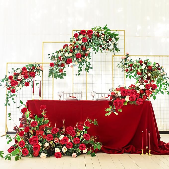 Ouddy Decor 50 Pcs Artificial Red Roses Bulk Realistic Fake Silk Flowers with Long Stems for Wedding Bridal Bouquet DIY Table Centerpieces Arrangement Valentines Home Decor