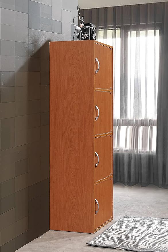 HODEDAH IMPORT 4-Shelf Bookcase Cabinet, Cherry