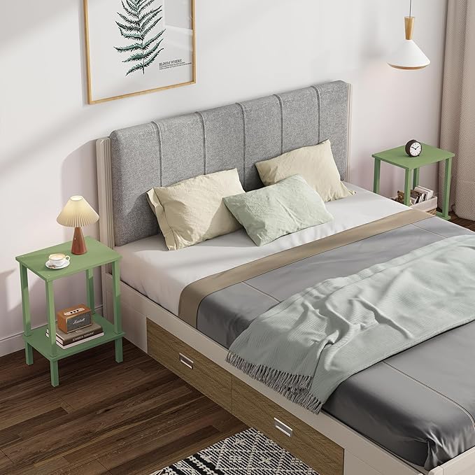 TUTOTAK End Table, Side Table, Nightstand, 2-Tier Storage Shelf, Sofa Side Table for Small Space, Living Room, Bed Room Olive Green TB01BOG034