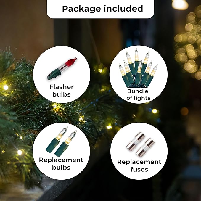 Christmas LED Lights 100 Warm White String Lights for Indoor and Outdoor Decorative Use, Holiday and Tree Decor, Patio Hanging Lighting Decorations, Green Wire, 26.9 Ft, UL Certified