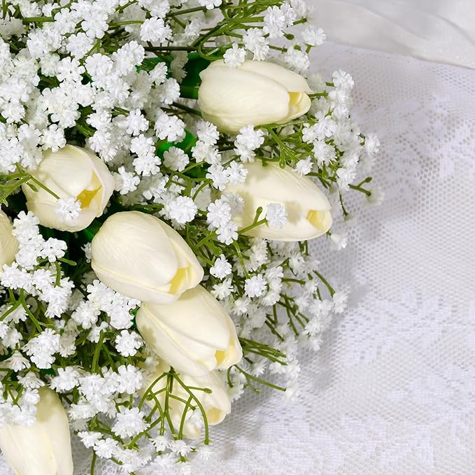 80 Pcs Babys Breath Artificial Flowers Bulk, Real Touch Fake White Babies Breath Flowers, Faux Gypsophila Bouquet for Wedding Home Decor Floral Arrangement