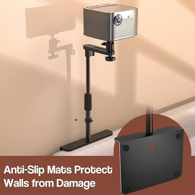 Plug-in Bed Sofa Projector Stand, Height Adjustable Mount Base, 360° Rotation, Two Installation Methods, Universal Bedside Bracket Holder Compatible with Most Projectors with Cable Ties