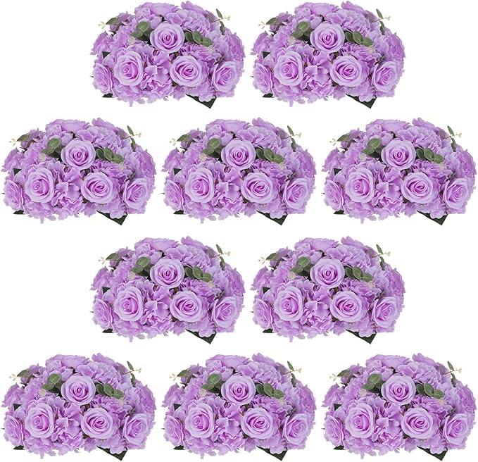 NUPTIO Flower Balls Flowers for Centerpieces: 10 Pcs 15.7 inch Diam Light Purple Artificial Rose Fake Flower Ball Arrangement Bouquet Wedding Centerpieces for Tables Wedding Centerpiece Decorations