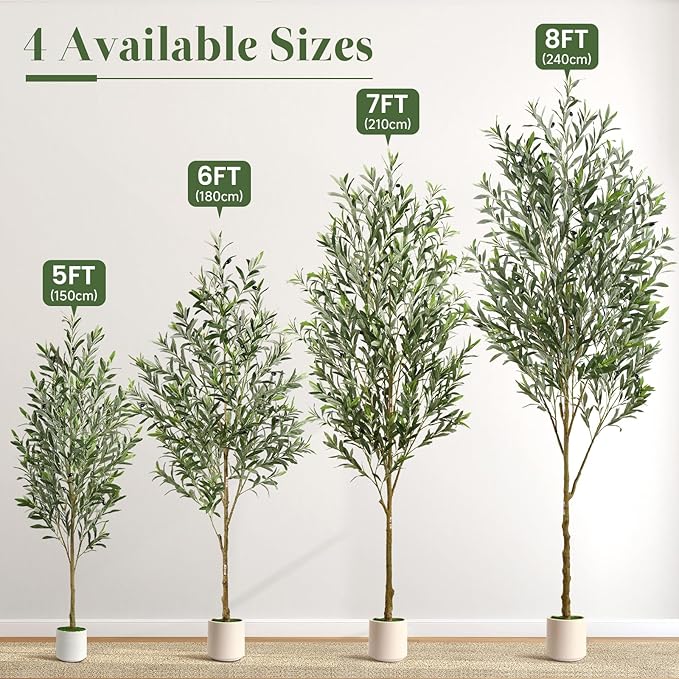 Alupssuc 6FT Artificial Olive Trees, Faux Silk Plant with Lively Artificial Trunk and Lifelike Fruits, Indoor Fake Potted Tree with White Planter for Modern Home Office Living Room Decor