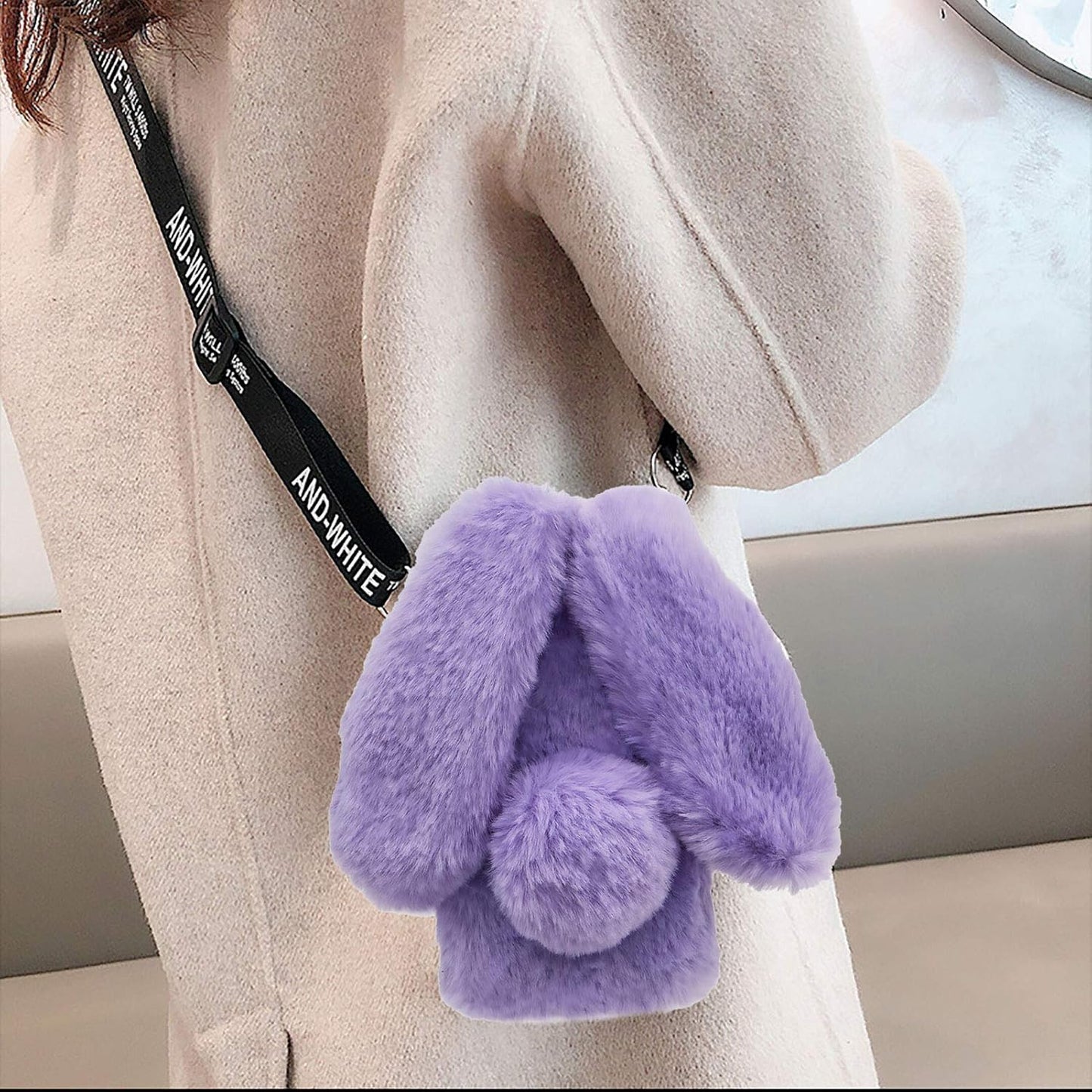Rabbit Ear Case for Oneplus Nord N30 5G, Fuzzy Fluffy Cute Plush Ball Bunny Fur Shockproof Silicone Cover