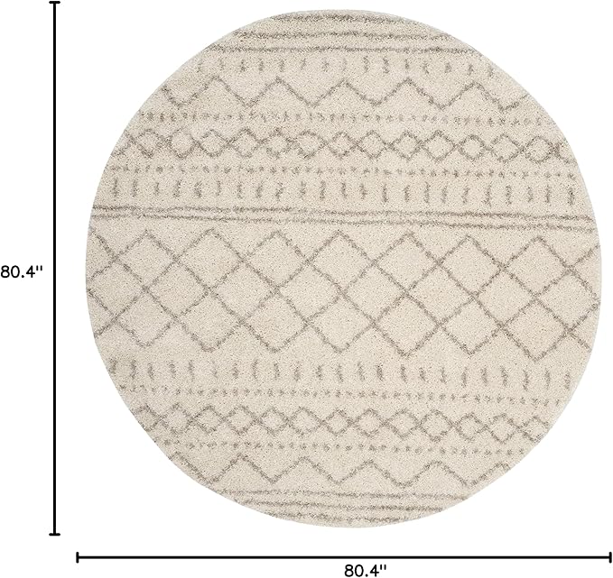 SAFAVIEH Arizona Shag Collection 6'7" Round Ivory/Beige ASG741A Moroccan Non-Shedding Living Room Bedroom Dining Room Entryway Plush 1.6-inch Thick Area Rug