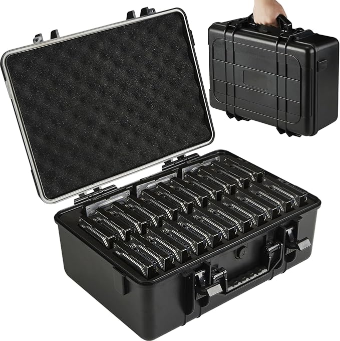 Hard Drive Case Fits 25-Bay Protection 3.5" HDD | High-Density Protective Foam | External Hard Drive Organizer Storage Box Travel Carrying Suitcase with Handle