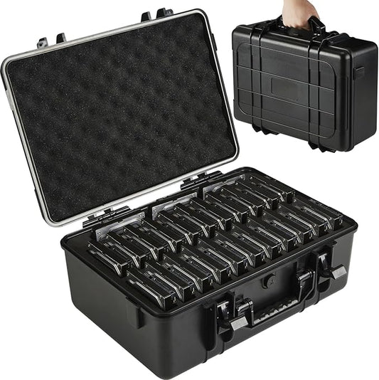 Hard Drive Case Fits 25-Bay Protection 3.5" HDD | High-Density Protective Foam | External Hard Drive Organizer Storage Box Travel Carrying Suitcase with Handle