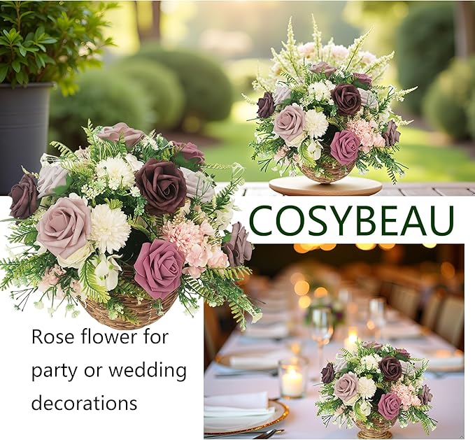 Artificial Fake Flowers 25pcs Roses, Shade of Light Purple Foam Rose Faux Flower for DIY Wedding Bouquet Bridal Shower Centerpieces Floral Arrangements Party Table Home Decorations
