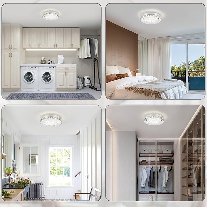 Crystal Flush Mount Ceiling Light Fixture 13.8" Hallway Lighting Fixtures Ceiling Crystal Ceiling Light Fixture Chrome for Kitchen, Bathroom, Bedroom, Closet