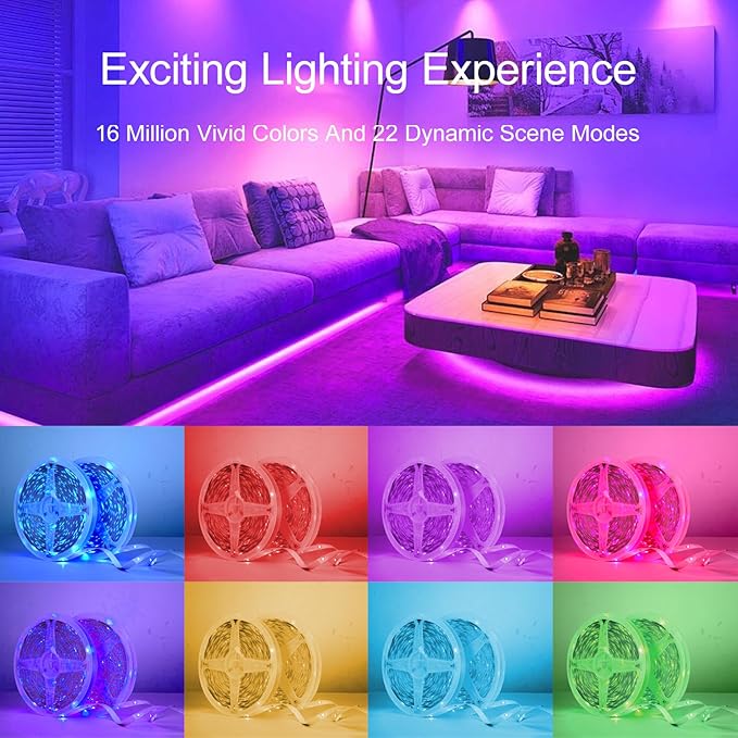 Led Lights for Bedroom 200 FT (2 Rolls 100 FT), with Remote and Application Control RGB Color Changing LED Strip Lights, Music Synchronization, Used for Room, Family, Party Decoration