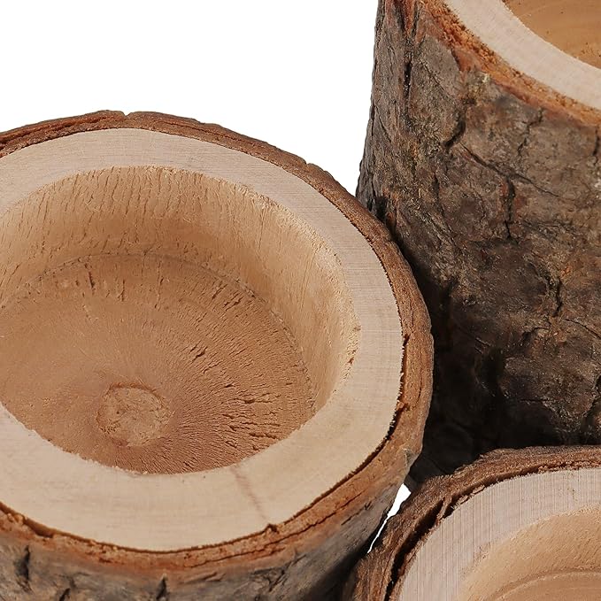 FUNSUEI 18 PCS Wooden Tea Light Candle Holders, Rustic Wood Votive Log Candle Holders, Rustic Wood Votive Candle Holder for Table Decoration, 3 Sizes