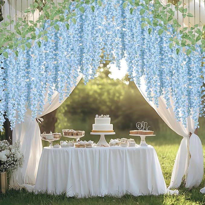 mizii 6Pcs Grey Wisteria Hanging Flowers 48" Silk Wisteria Artificial Flowers Garland Vines Fake Hanging Flowers Decoration for Wedding Flower Wall Backdrop Centerpieces Party Room Decor (Grey)