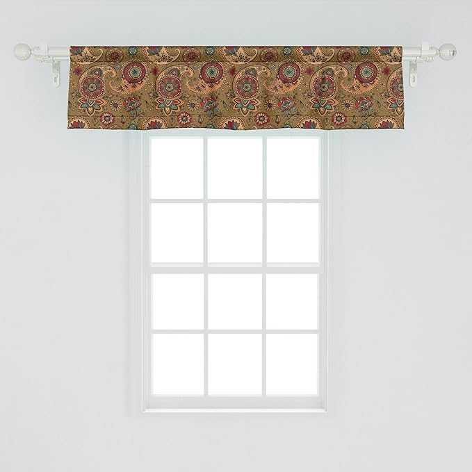 Ambesonne Paisley Window Valance Pack of 2, Vintage Inspired Multicolored Leaf Flower Motif in Earth Tones Print, Rod Pocket Curtain Valances for Kitchen Bedroom, 42" X 12", Army Green