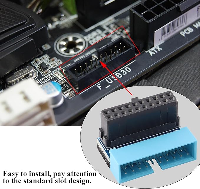 2 Pack 90 Degree Up Angle USB 3.0 20pin Connector USB 3.0 19Pin/20Pin Female to Male Extension Power Adapter Board for Desktop Motherboard Mainboard Internal Header Adapter(Up/blue-20Pin)