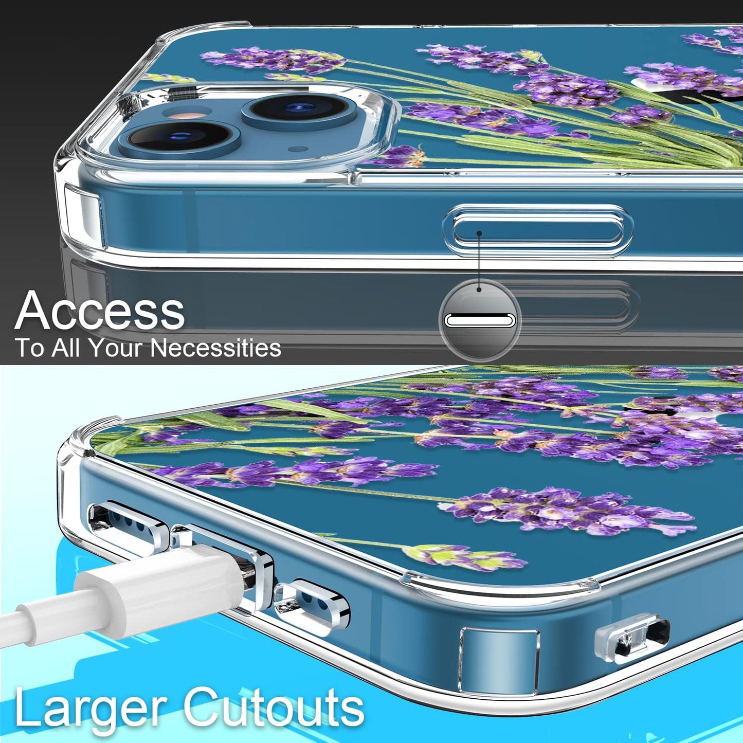 GiiKa iPhone 13 Case with Screen Protector, Clear Full Body Protective Floral Girls Women Shockproof Hard Case Purple