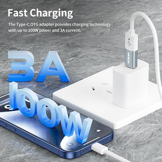 USB C to USB Adapter 2 Pack,USB3.2 Female to Type-C Male OTG Adapter,100W Fast Charging 10Gbps Data Transfer for M-acBook Pro/Air,Phone 15 16 17,Pad,G-alaxy,X-Peria,S-urface,D-ell XPS Gray