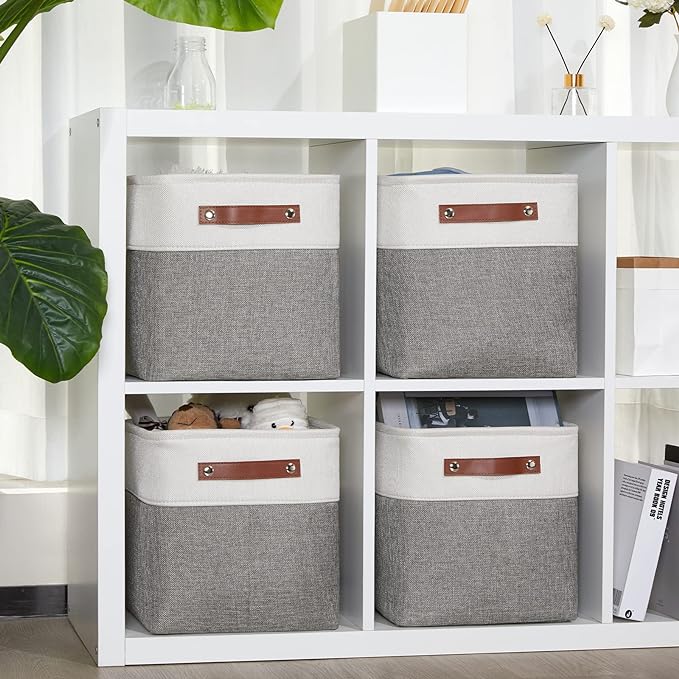 DULLEMELO 11 Inch Cube Storage Bins Fabric Storage Cubes 4 Pack Foldable Cube Storage Baskets for Cube Organizer, Cube Storage Organizer Bins for Home Office Organizer Closet, Shelves, Toy, Nursery