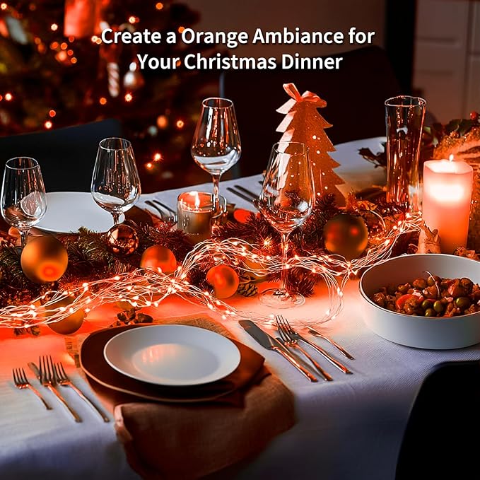 JMEXSUSS 4 Pack 50 LED Christmas Fairy Lights Battery Operated, 16.1ft Orange Fairy String Lights, Mini Orange Christmas Lights for Bedroom Garden Party Holiday Decorations